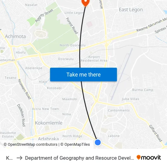 Koala to Department of Geography and Resource Development, University of Ghana map