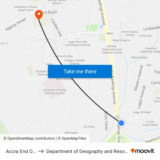 Accra End Of the Motorway to Department of Geography and Resource Development, University of Ghana map