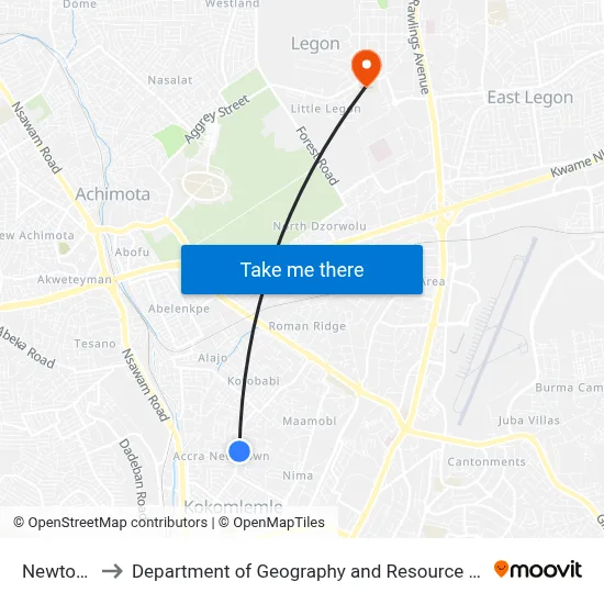 Newtown Total to Department of Geography and Resource Development, University of Ghana map