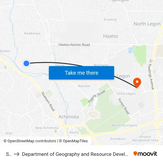 Sda to Department of Geography and Resource Development, University of Ghana map