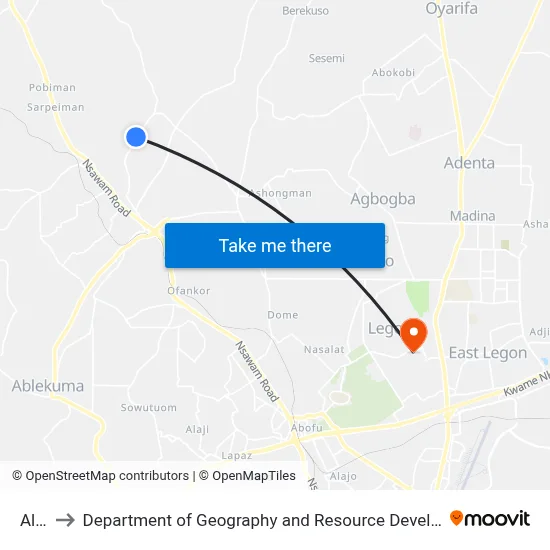 Alosa to Department of Geography and Resource Development, University of Ghana map