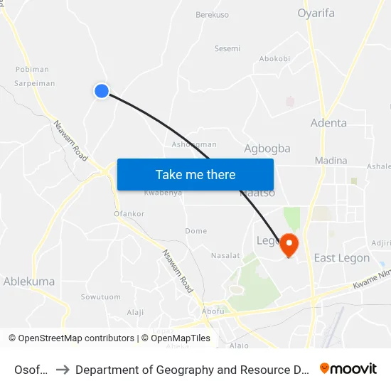 Osofo Ama to Department of Geography and Resource Development, University of Ghana map