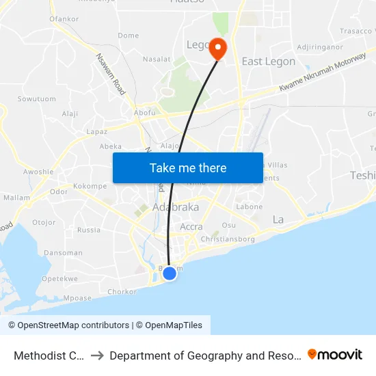 Methodist Church Of Ghana to Department of Geography and Resource Development, University of Ghana map