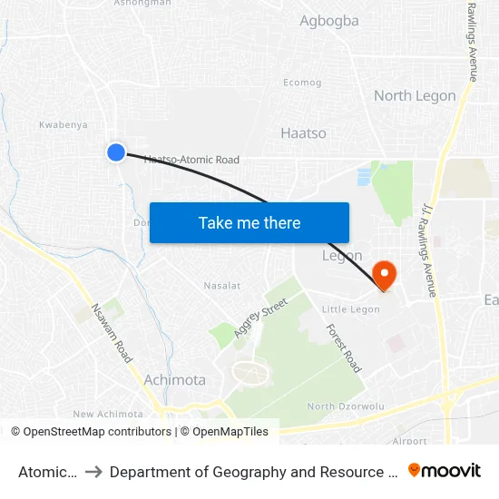 Atomic Second to Department of Geography and Resource Development, University of Ghana map