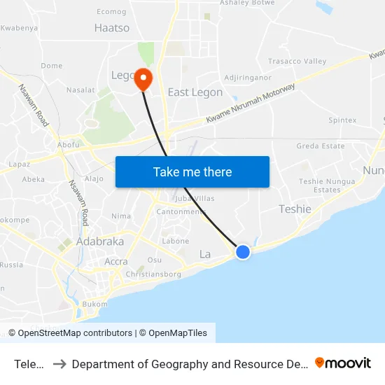 Telephone to Department of Geography and Resource Development, University of Ghana map