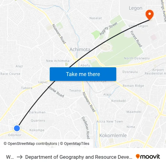 Water to Department of Geography and Resource Development, University of Ghana map