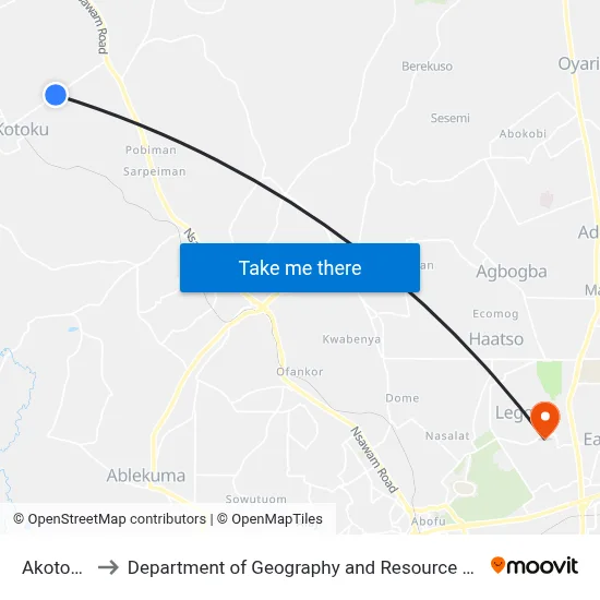 Akotoshi No 2 to Department of Geography and Resource Development, University of Ghana map