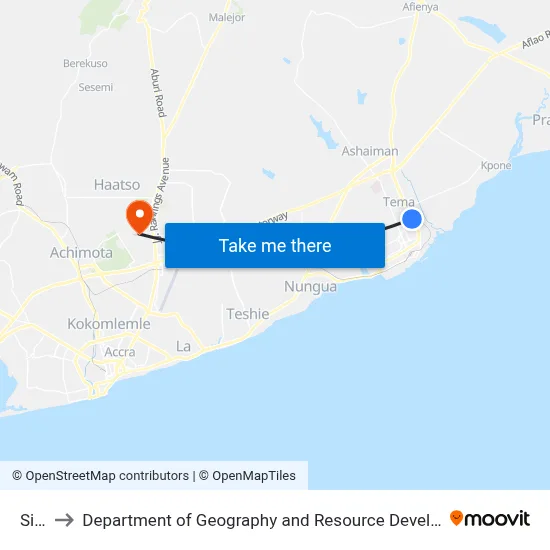 Site 7 to Department of Geography and Resource Development, University of Ghana map
