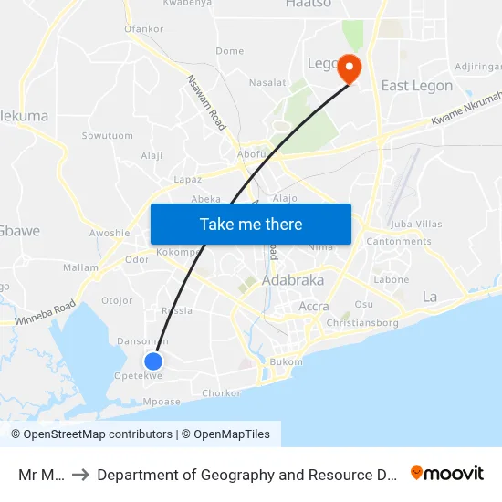 Mr Mensah to Department of Geography and Resource Development, University of Ghana map