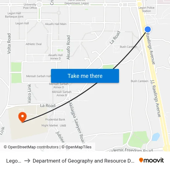 Legon First to Department of Geography and Resource Development, University of Ghana map