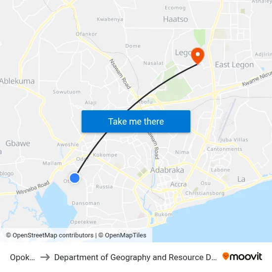 Opoku Ware to Department of Geography and Resource Development, University of Ghana map