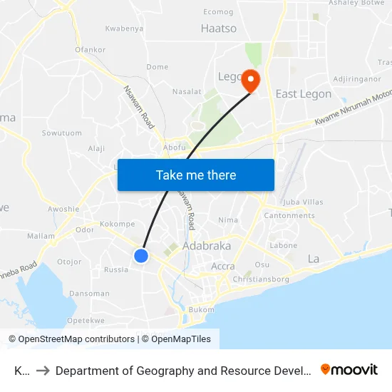 Kant to Department of Geography and Resource Development, University of Ghana map