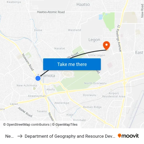 Neoplan to Department of Geography and Resource Development, University of Ghana map