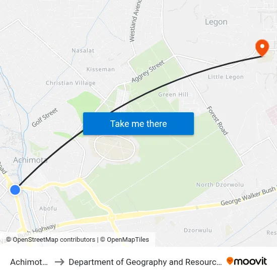 Achimota Overhead to Department of Geography and Resource Development, University of Ghana map