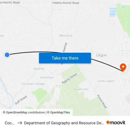 Coca Cola to Department of Geography and Resource Development, University of Ghana map
