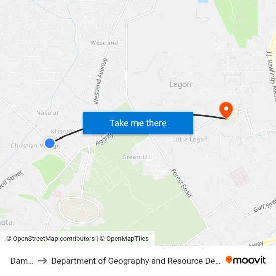 Damresco to Department of Geography and Resource Development, University of Ghana map