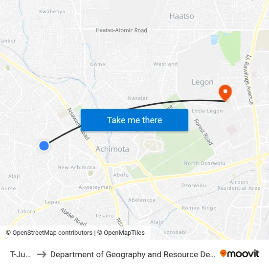 T-Junction to Department of Geography and Resource Development, University of Ghana map