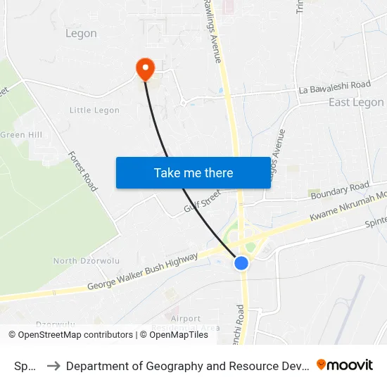 Spanner to Department of Geography and Resource Development, University of Ghana map