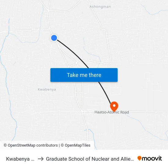 Kwabenya Market to Graduate School of Nuclear and Allied Sciences, GAEC map
