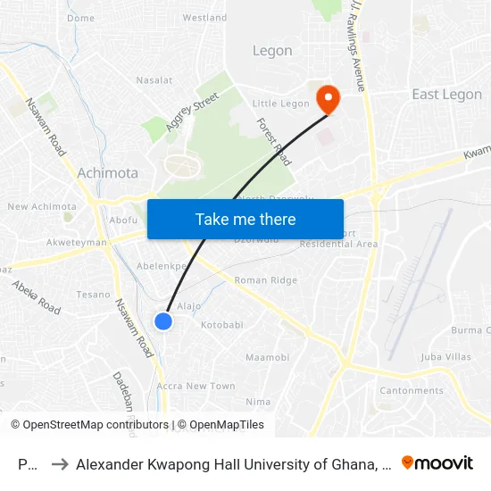 Pele to Alexander Kwapong Hall
University of Ghana, Legon map