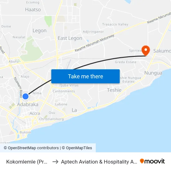 Kokomlemle (Pro Credit) to Aptech Aviation & Hospitality Academy Gh. map