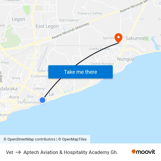 Vet to Aptech Aviation & Hospitality Academy Gh. map