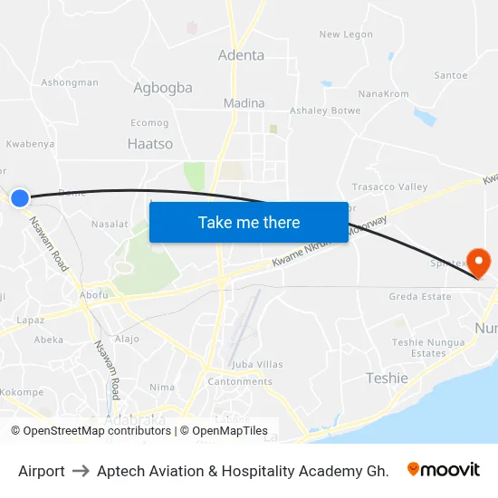 Airport to Aptech Aviation & Hospitality Academy Gh. map