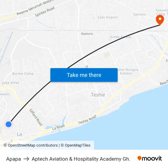 Apapa to Aptech Aviation & Hospitality Academy Gh. map