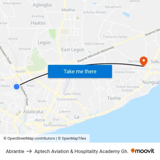 Abrantie to Aptech Aviation & Hospitality Academy Gh. map
