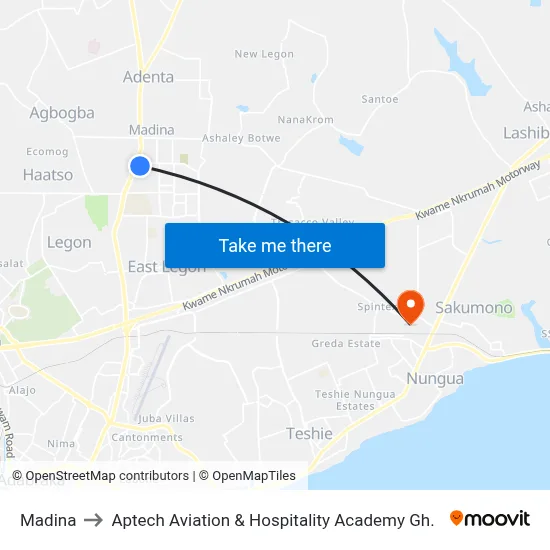 Madina to Aptech Aviation & Hospitality Academy Gh. map