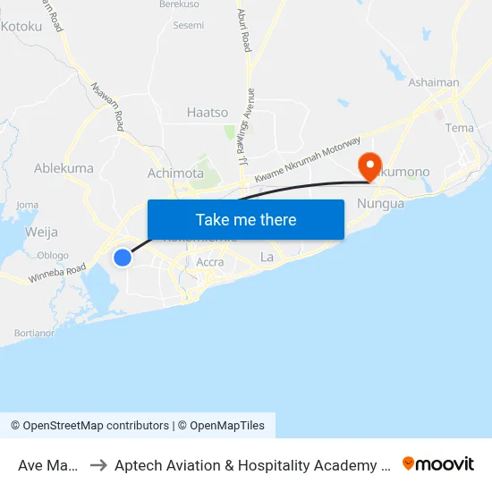 Ave Maria to Aptech Aviation & Hospitality Academy Gh. map