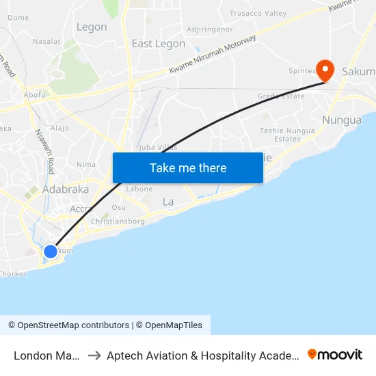 London Market to Aptech Aviation & Hospitality Academy Gh. map