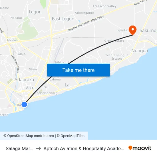 Salaga Market to Aptech Aviation & Hospitality Academy Gh. map
