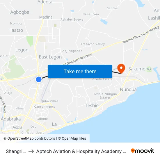 Shangrila to Aptech Aviation & Hospitality Academy Gh. map