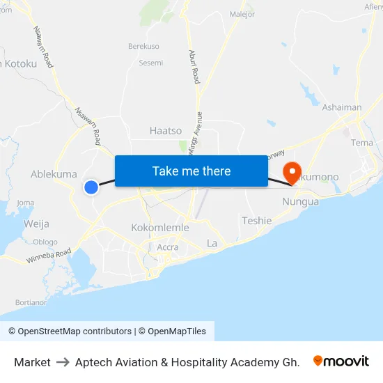 Market to Aptech Aviation & Hospitality Academy Gh. map