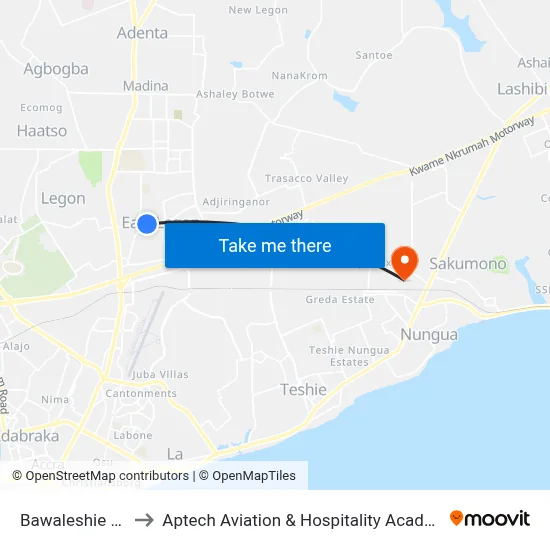 Bawaleshie First to Aptech Aviation & Hospitality Academy Gh. map