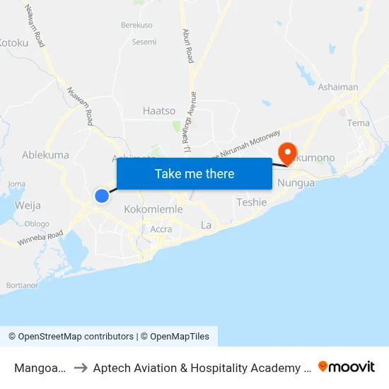 Mangoase to Aptech Aviation & Hospitality Academy Gh. map