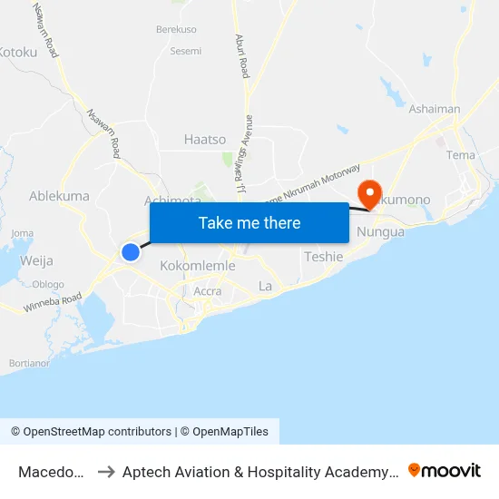 Macedonia to Aptech Aviation & Hospitality Academy Gh. map