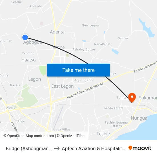 Bridge (Ashongman Last Stop) to Aptech Aviation & Hospitality Academy Gh. map