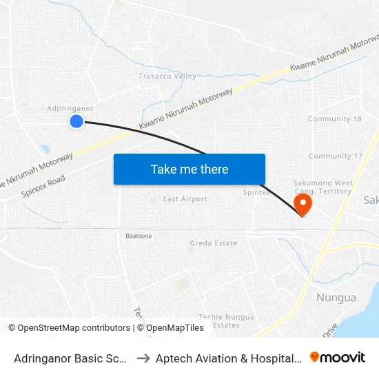 Adringanor Basic School Junction to Aptech Aviation & Hospitality Academy Gh. map