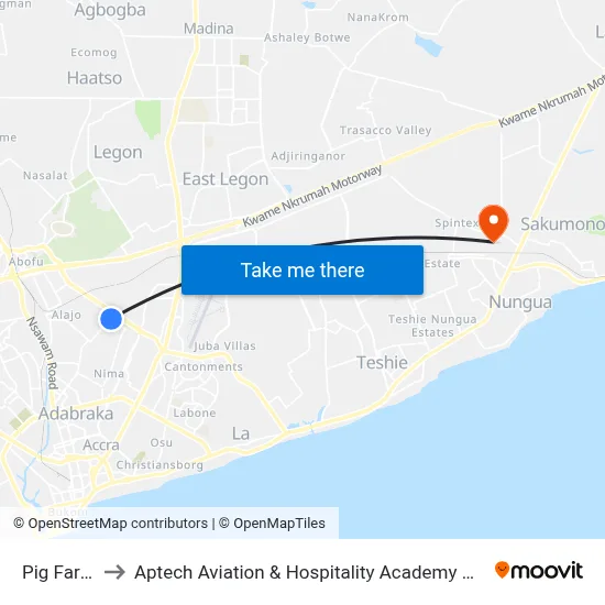 Pig Farm to Aptech Aviation & Hospitality Academy Gh. map