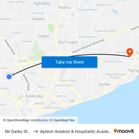 Nii Darko Street to Aptech Aviation & Hospitality Academy Gh. map