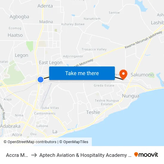 Accra Mall to Aptech Aviation & Hospitality Academy Gh. map