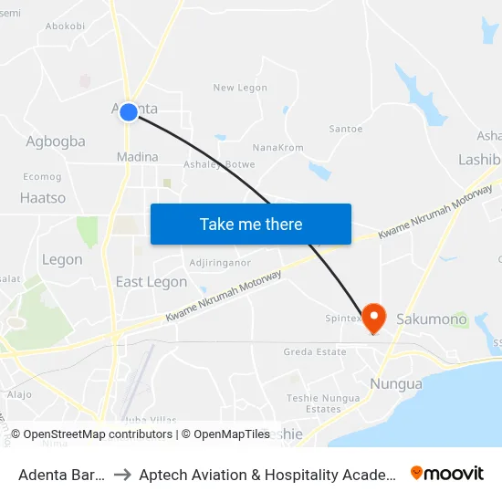 Adenta Barrier to Aptech Aviation & Hospitality Academy Gh. map