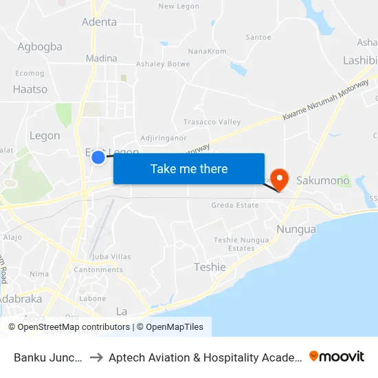 Banku Junction to Aptech Aviation & Hospitality Academy Gh. map