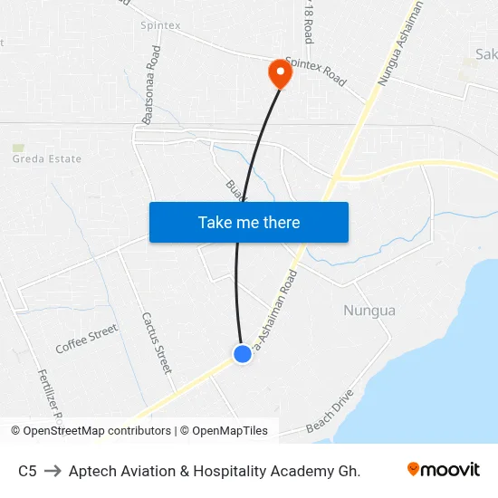 C5 to Aptech Aviation & Hospitality Academy Gh. map