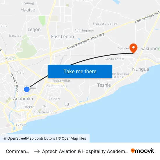 Commandos to Aptech Aviation & Hospitality Academy Gh. map
