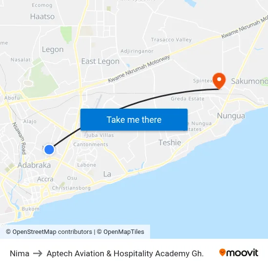 Nima to Aptech Aviation & Hospitality Academy Gh. map