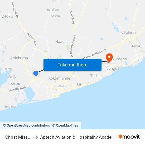 Christ Mission to Aptech Aviation & Hospitality Academy Gh. map