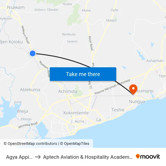 Agya Appiah to Aptech Aviation & Hospitality Academy Gh. map